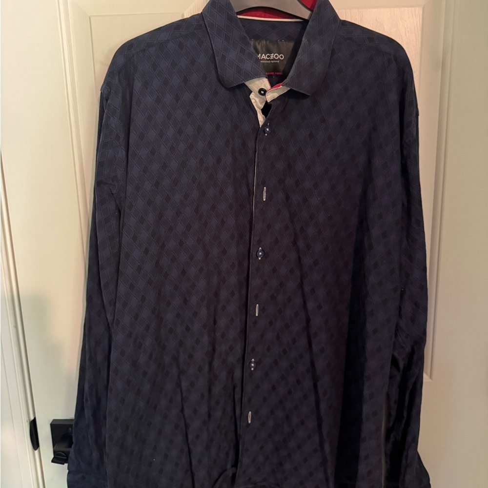 Maceoo Men's Navy Patterned Dress Shirt